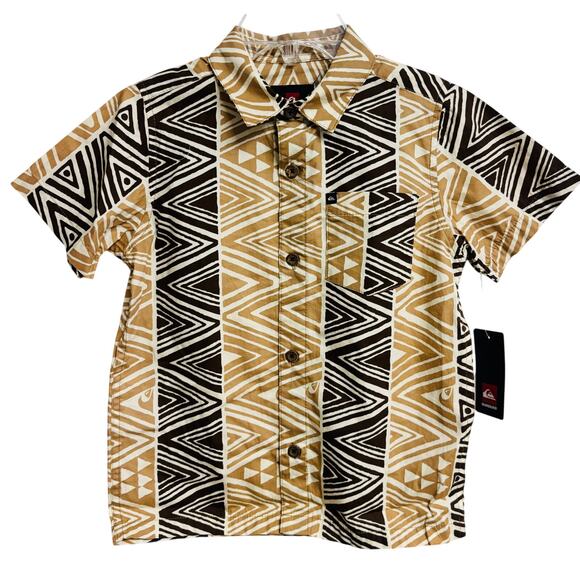 Quiksilver Other - Quiksilver Boys Button Shirt Tribal Geometric Brown Tan Short Sleeve Size 5 New